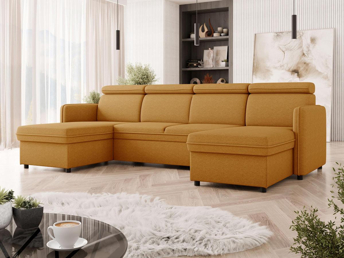 WOHNLANDSCHAFT Barcelo U - Schwarz/Orange, Holz/Textil (284/84/166cm) - MIRJAN24