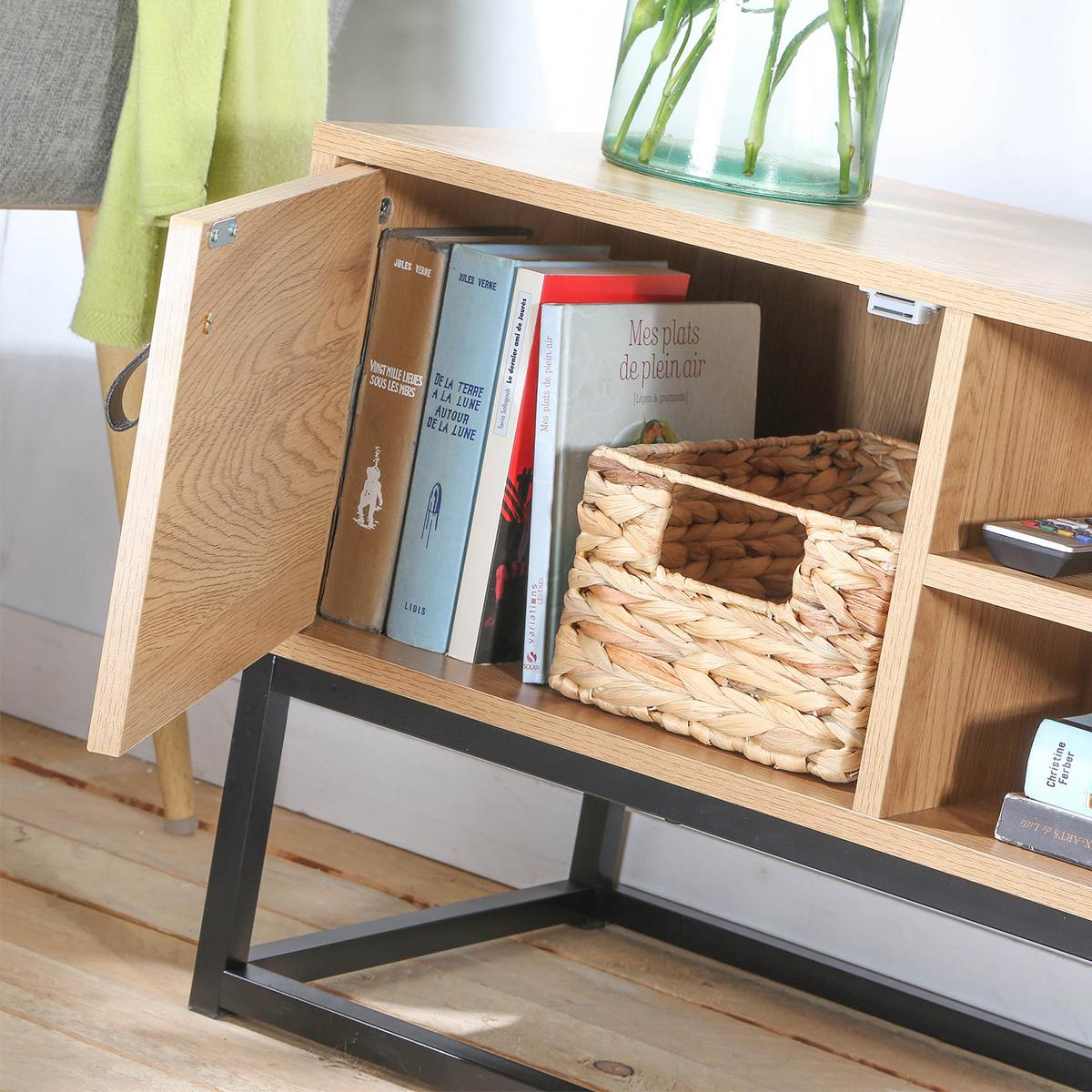 TV-MÖBEL Eiche Dekor 2 Türen und zentrale Ablage - L120 cm - Nussbaumfarben, Holzwerkstoff (122/48/122cm) - Calicosy