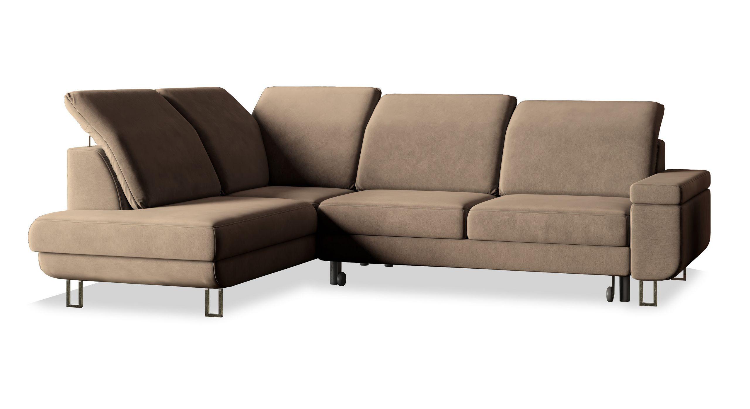 ECKSOFA LERMA R-S Beige Velours-Stoff mit Schlaffunktion - Beige/Silberfarben, Holz/Textil (253/190cm) - MASSENO