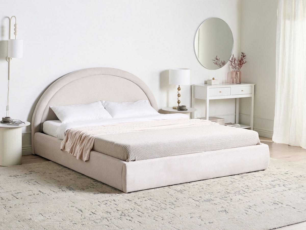 BETT mit Stauraum 180/200 cm Stoff Hellbeige Mouzon - Beige, Textil (180/200cm) - Beliani
