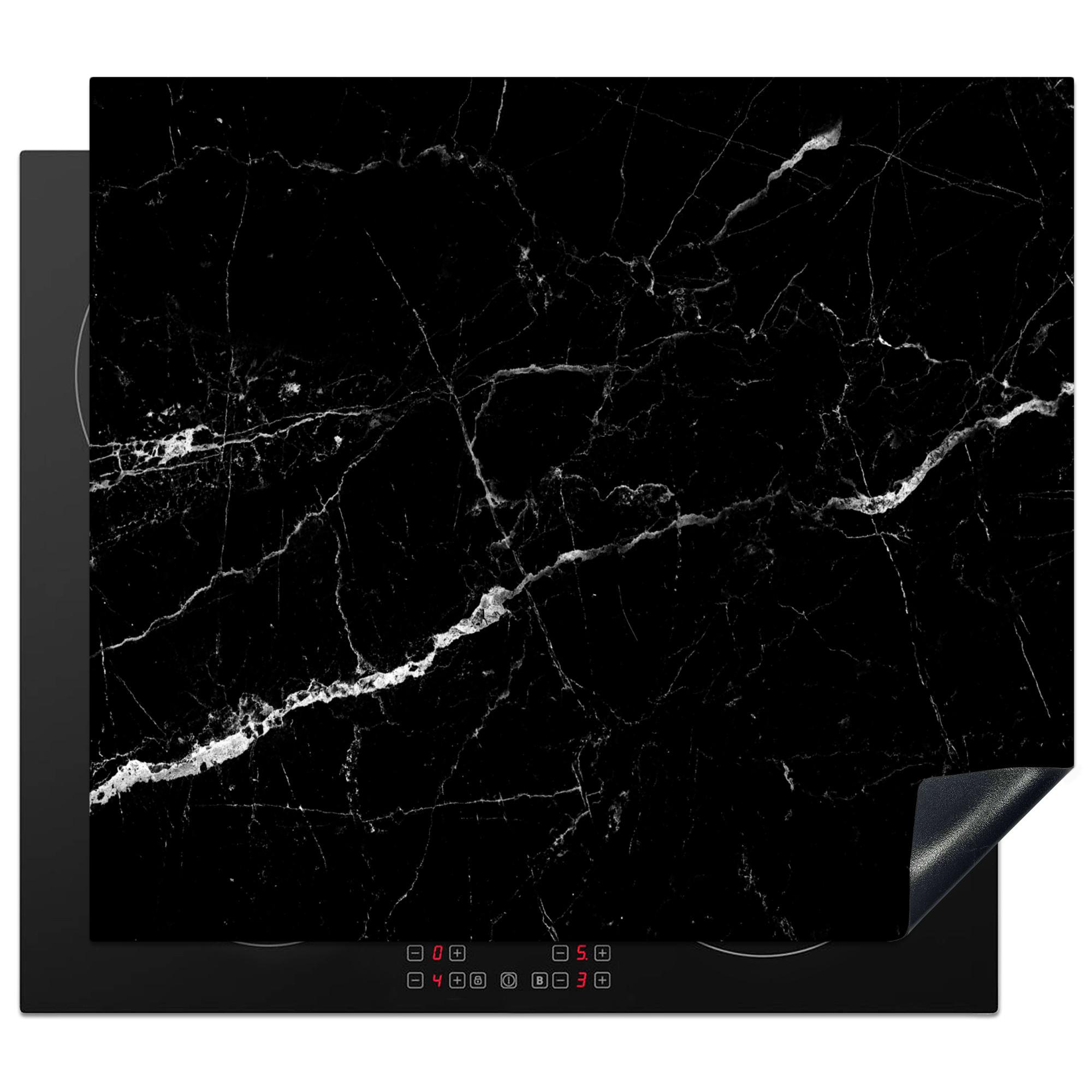 HERDABDECKPLATTE Marmoroptik - Schwarz - Luxus Herdabdeckung Induktionsfeld 60x52 cm - Grau, Kunststoff (60/52/0.2cm) - MuchoWow