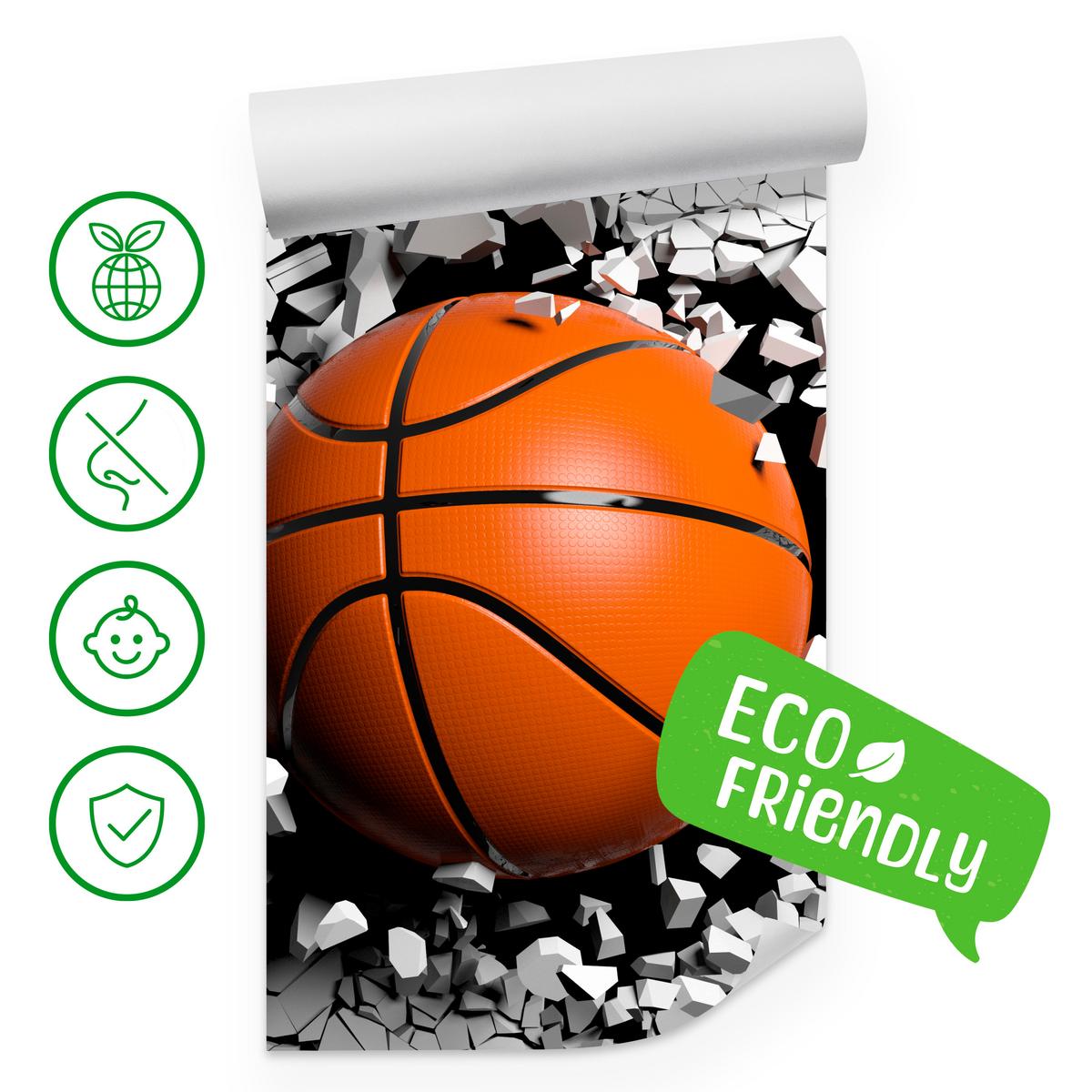FOTOTAPETE für Jugendzimmer Basketball Wandbruch Sport 450x315 - Schwarz/Orange, Papier (450/315cm) - Muralo