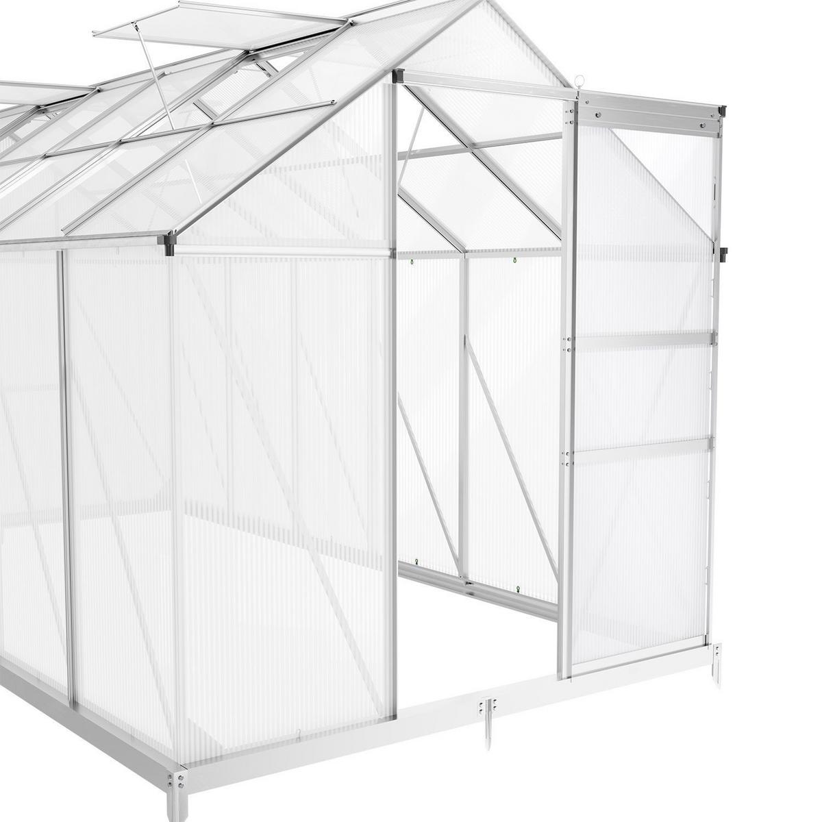 GEWÄCHSHAUS 7,2 m² inkl. Fundament 190x190x198 cm - Silberfarben, Metall (190/198/372cm) - Juskys
