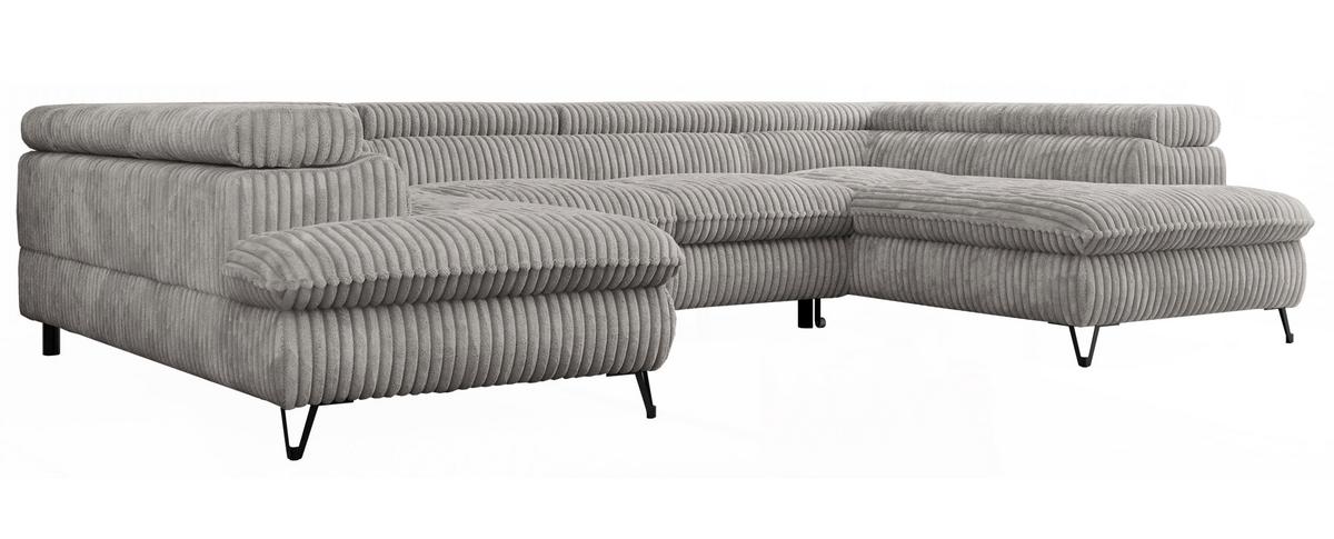 WOHNLANDSCHAFT PETER U Cord Grau - Schwarz/Grau, Textil/Metall (346/76/208cm) - MKS