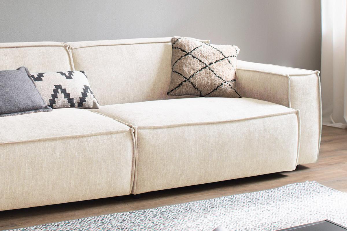 SITZGRUPPE SAMU Beige Webstoff (2er-Set) - Beige/Schwarz, Kunststoff/Textil (256/72/106cm) - KAWOLA