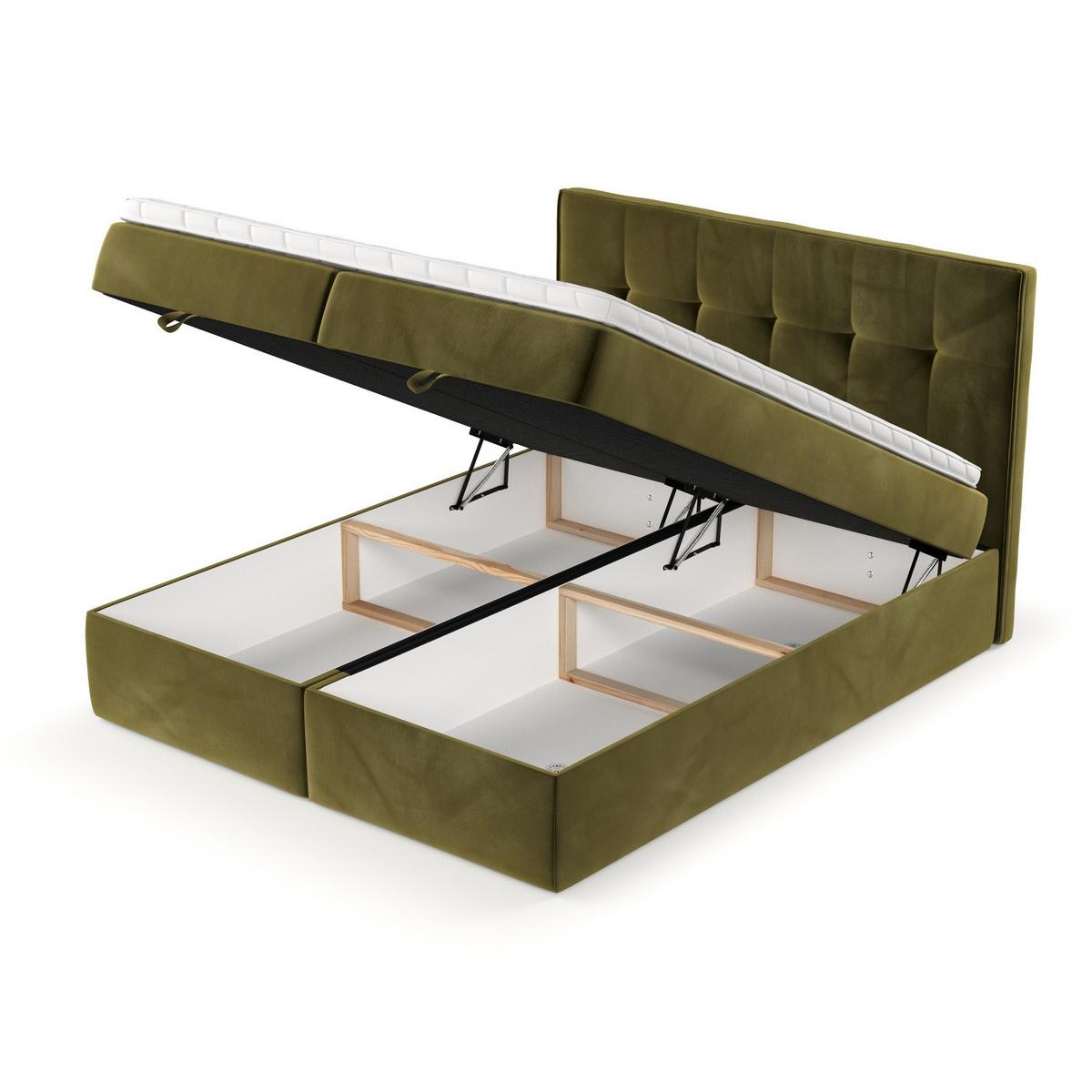 BOXBETT Tivra 160/200 cm Olivgrün im Kronos Stoff - Schwarz/Olivgrün, Holz/Holzwerkstoff (160/200cm) - AltaBeds