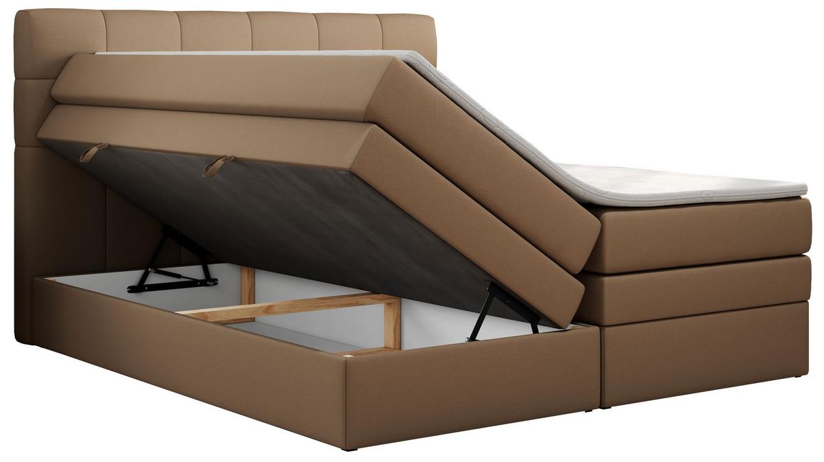 BOXSPRINGBETT LUKA KING 200/200 Braun Kunstleder - H3 - Braun, Holz/Textil (200/200cm) - MKS