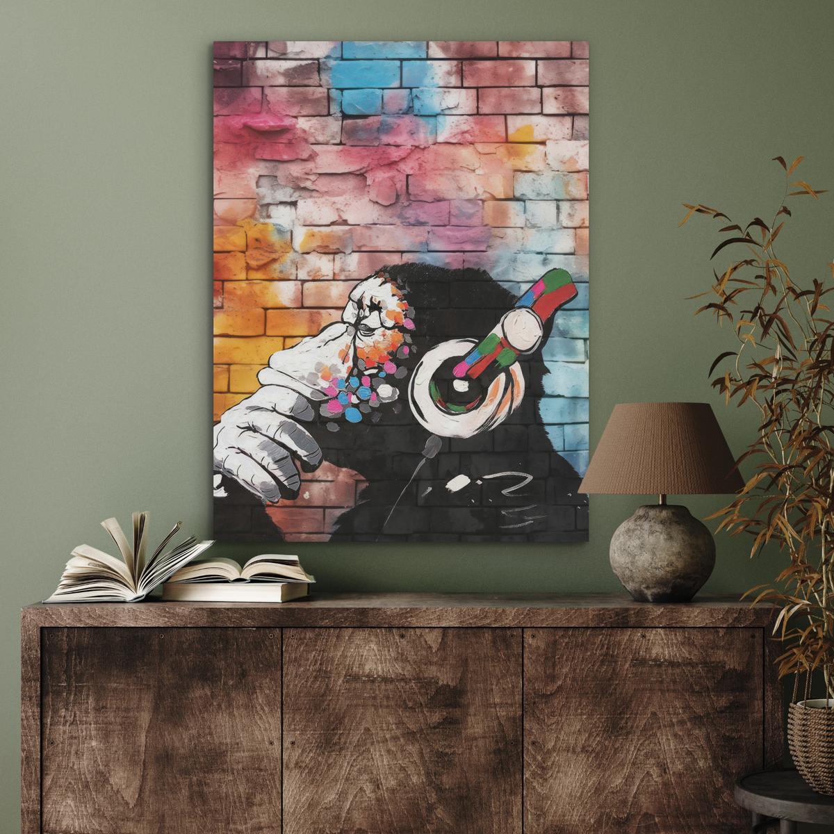 AKUSTIKBILD Affe - Graffiti - Musik Wandbilder 60x80 cm - Multicolor, Kunststoff (60/80/0.9cm) - MuchoWow