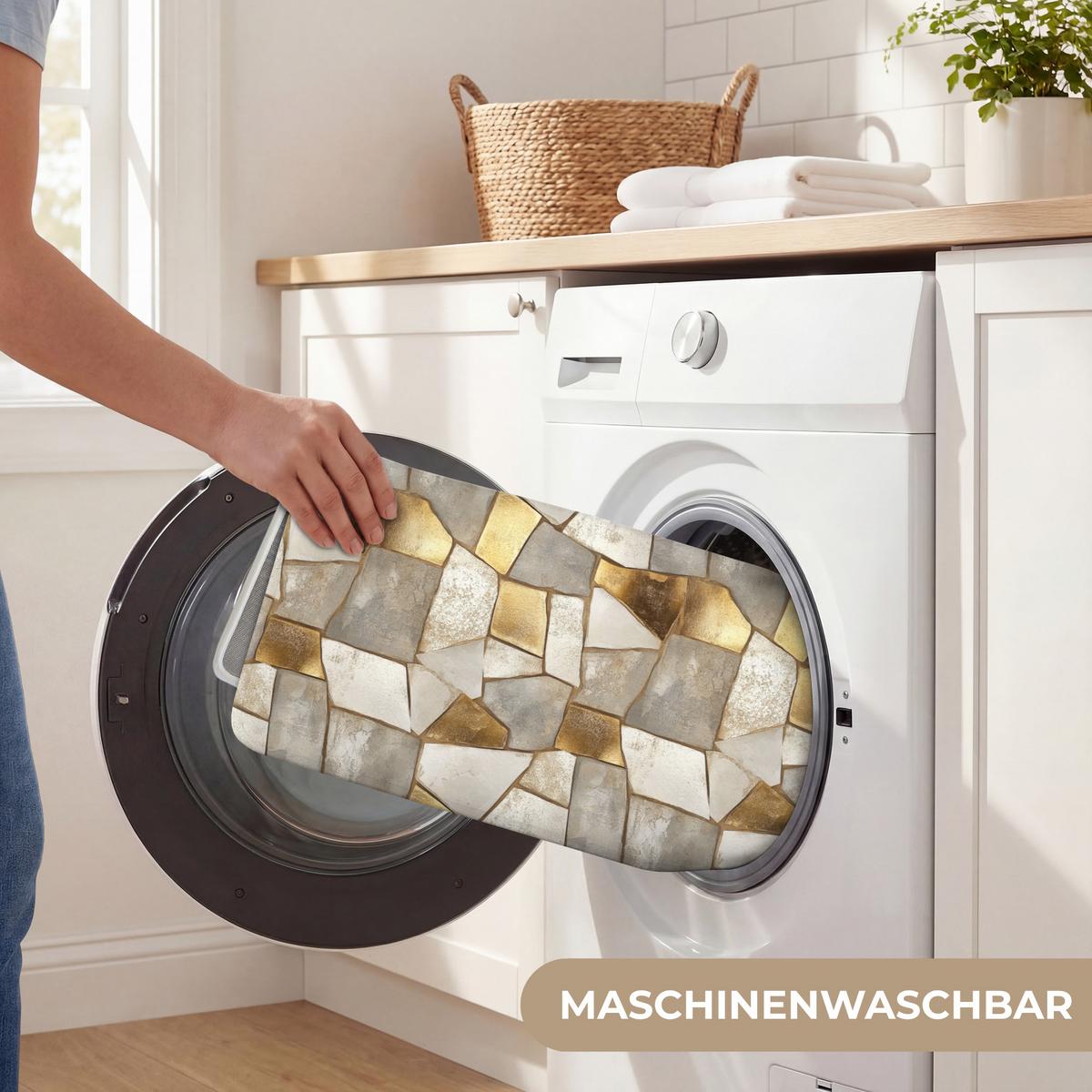 BADEMATTE Mosaik - Marmor - Gold 60x120 cm - Champagner, Textil (60/120cm) - OnlyWow