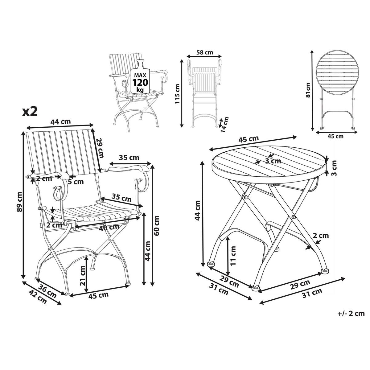 BISTRO-SET klappbar Akazienholz Hellbraun Lascari - Hellbraun, Holz - Beliani