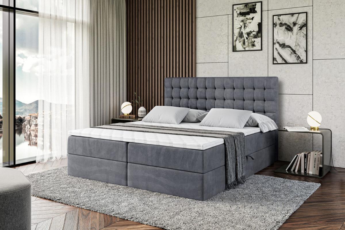 BOXBETT mit H4-Matratze und Lattenrost - VIONE - 140x200 Dunkelgrau - Dunkelgrau, Holzwerkstoff (140/200cm) - ALTDECOR