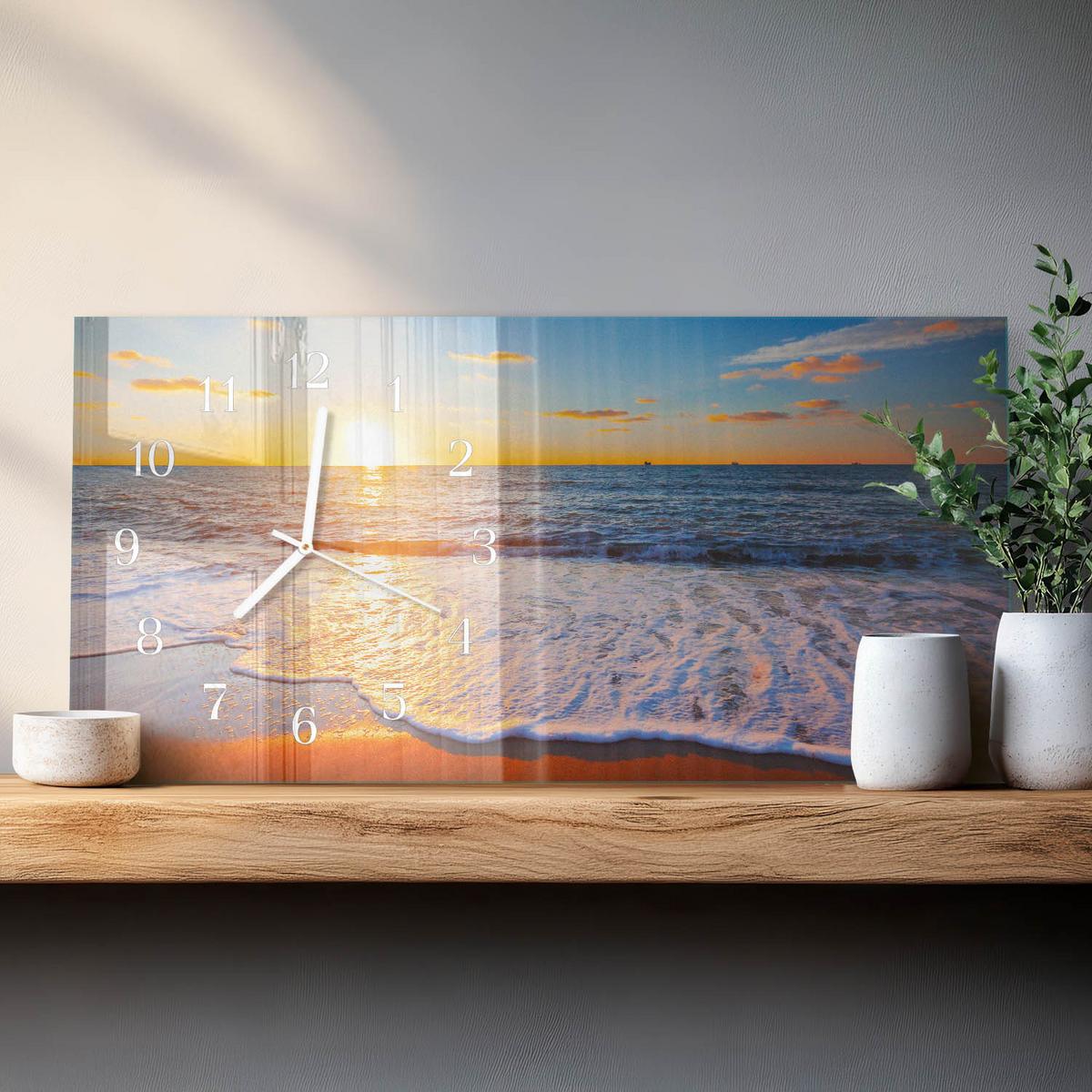 WANDUHR aus Glas 60x30 cm - Sonnenuntergang - Blau, Glas (60/30/0.4cm) - TULUP
