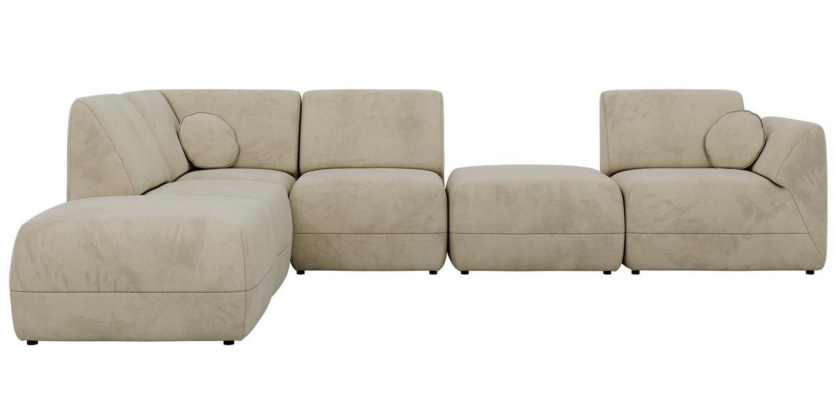 ECKSOFA NOARA 6M L Beige Velvet - Links - Beige/Schwarz, Kunststoff/Textil (244/355cm) - MKS