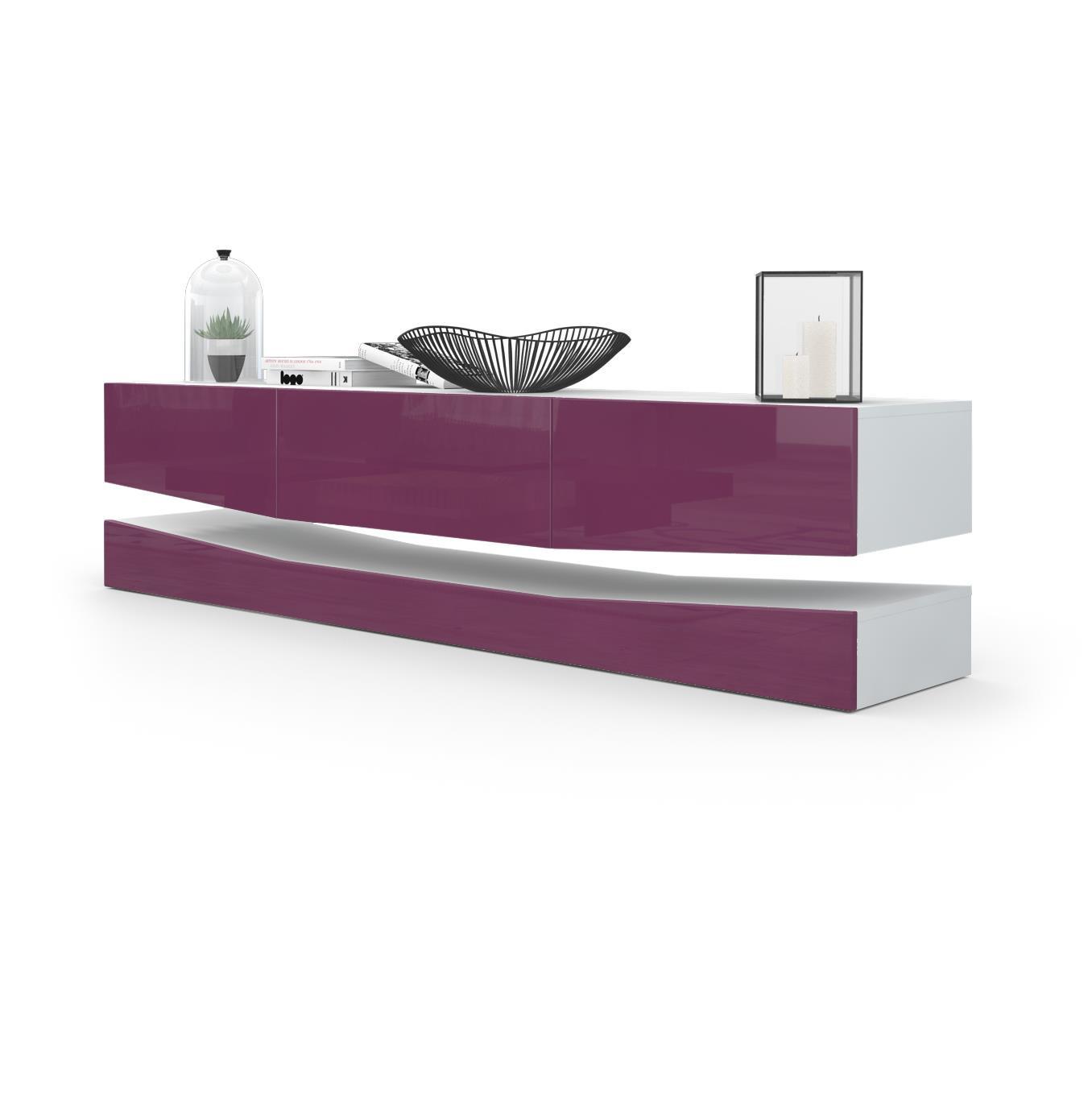 LOWBOARD City Fronten in Brombeer Hochglanz - Brombeere, Holzwerkstoff (178/48/39cm) - Vladon