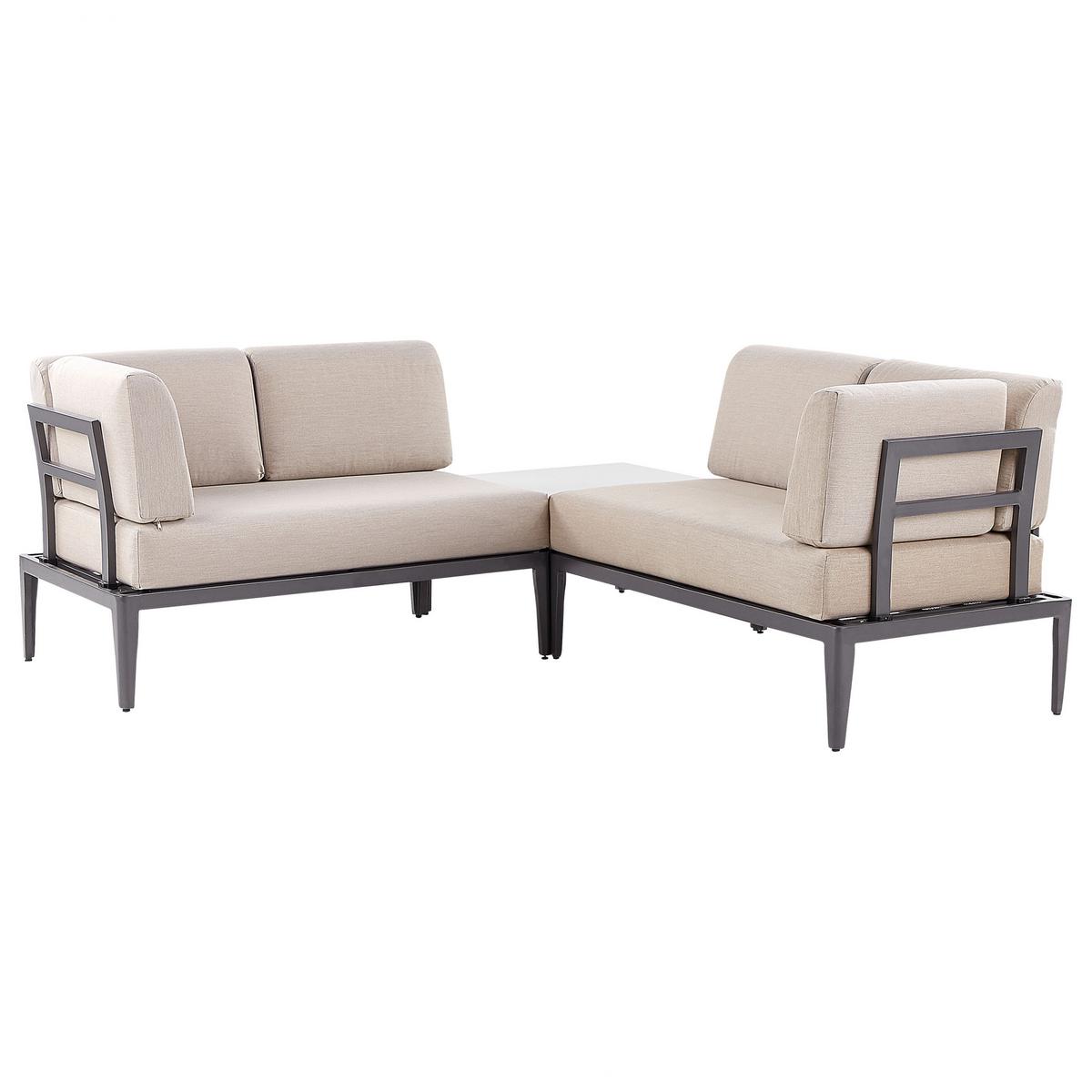 LOUNGE SET 6-Sitzer grau rechtsseitig modular Auflagen beige Rima III - Grau, Metall - Beliani