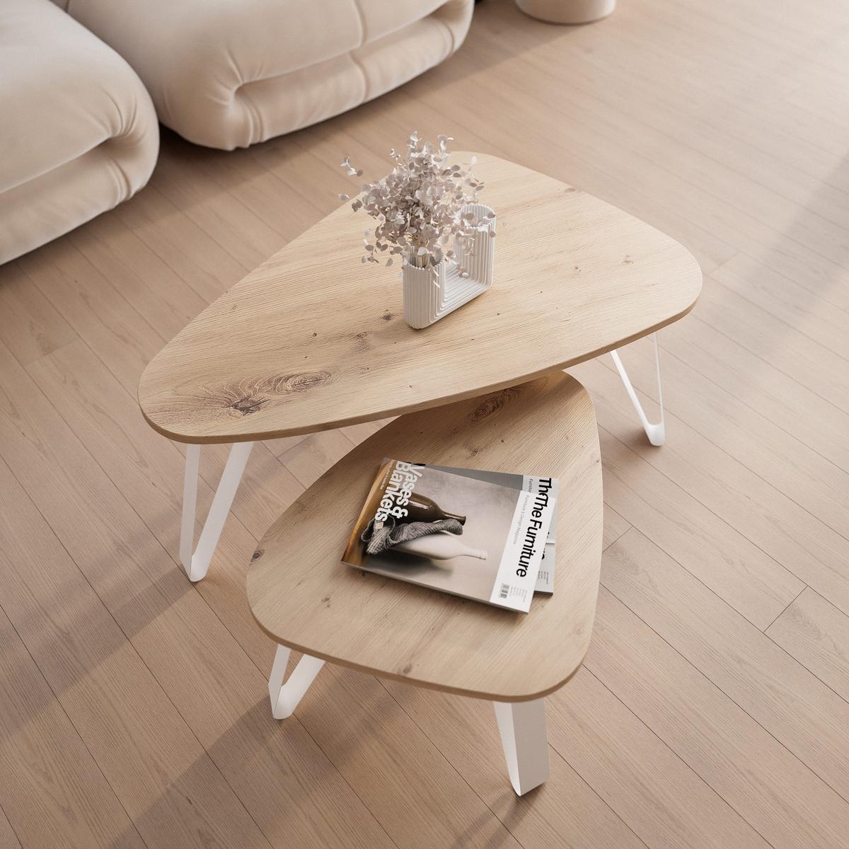 SATZTISCH NOA Stahlgestell, Freiform, Weiß / Artisan-Eiche - Eiche Artisan/Weiß, Holzwerkstoff/Metall (94/60/42cm) - Idohome