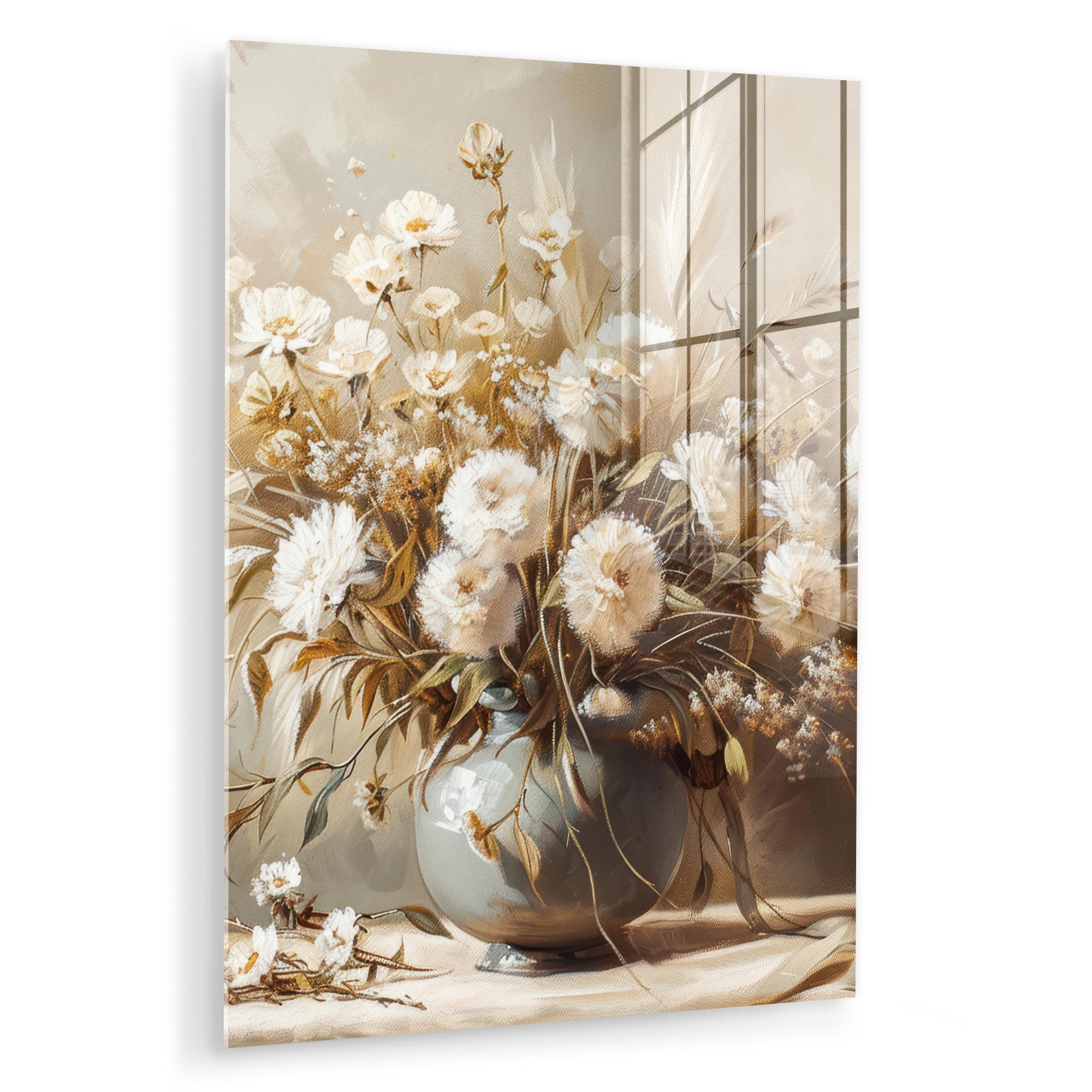 ACRYLGLASBILD Blumen - Vase - Stilleben - Beige 60x80 cm - Creme, Glas (60/80cm) - MuchoWow