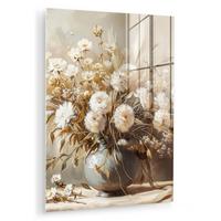 ACRYLGLASBILD Blumen - Vase - Stilleben - Beige 60x80 cm - Creme, Glas (60/80cm) - MuchoWow