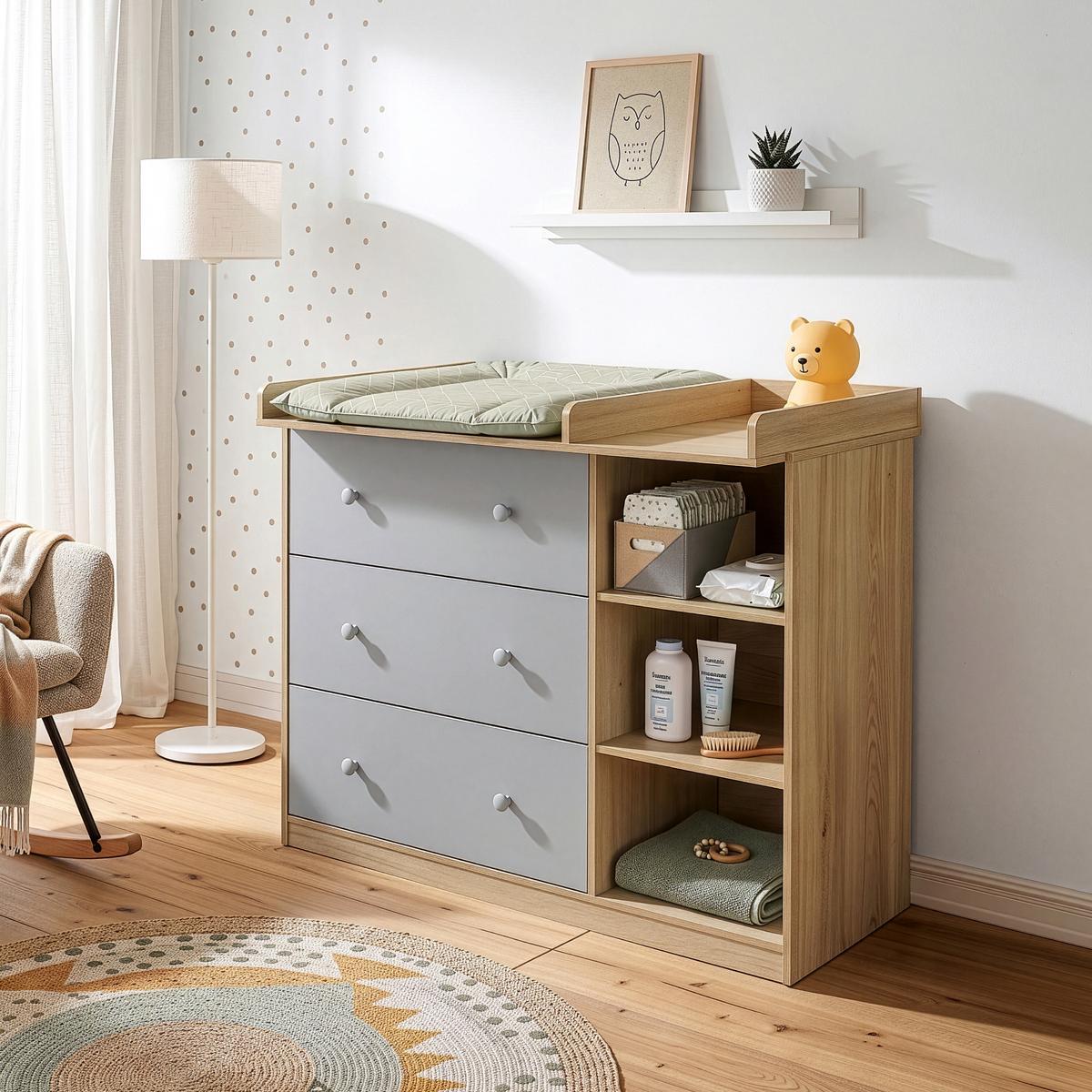 WICKELKOMMODE Beldinupp - Eichefarben/Grau, Holzwerkstoff (55/93/110cm) - [en.casa]