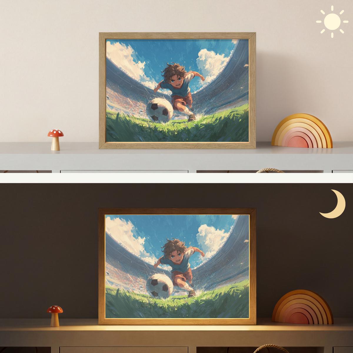 WANDLEUCHTE MIT AKKU Stadion - Fußballer - Ball 40x30 cm - Blau, Holzwerkstoff (40/30/8cm) - OnlyWow