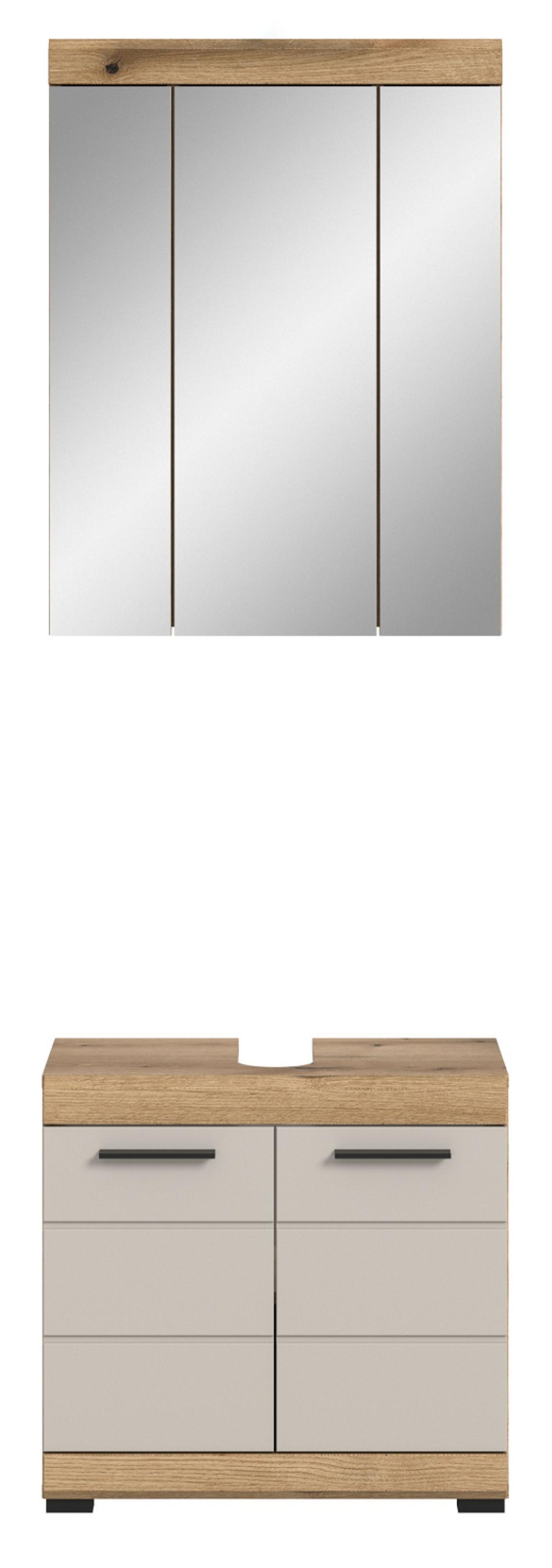 BADMÖBEL-SET 2-teilig Sand Kaschmir, Evoke Eiche, Badkombination 60 x 191 cm - Kaschmir/Eichefarben, Glas/Holzwerkstoff (60/191/34cm) - Inn.Furn