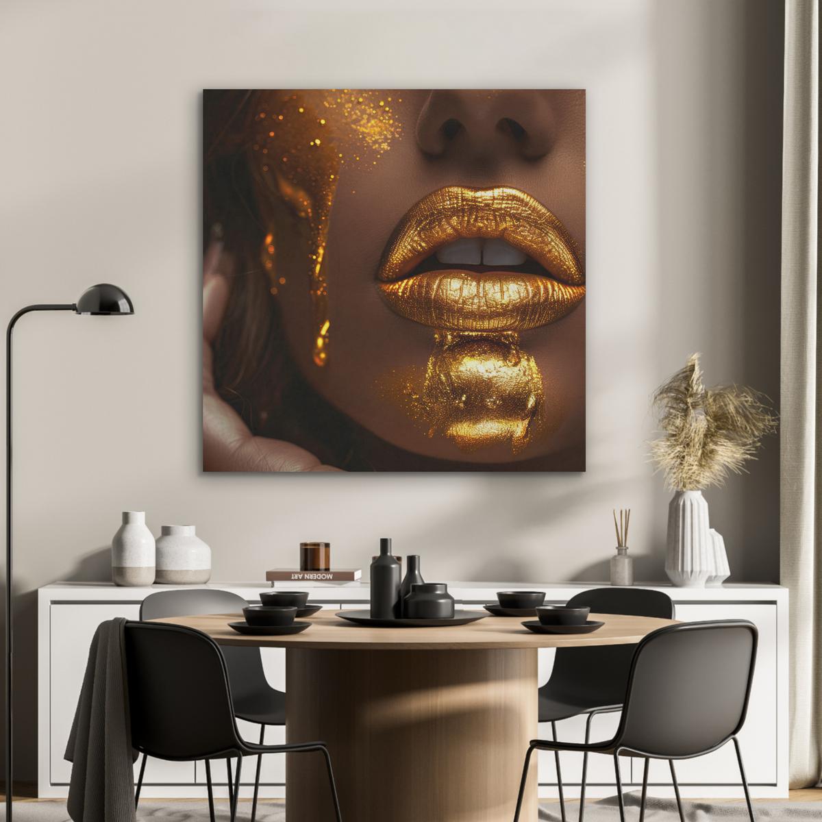 AKUSTIKBILD Frau - Gold - Luxus - Porträt Akustikpaneele 90x90 cm - Goldfarben, Kunststoff (90/90/0.9cm) - MuchoWow