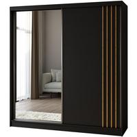 SCHWEBETÜRENSCHRANK Nela II 200/216/61 schwarz mit Schubladen - Schwarz/Weiß, Holzwerkstoff (200/216/61cm) - Beautysofa