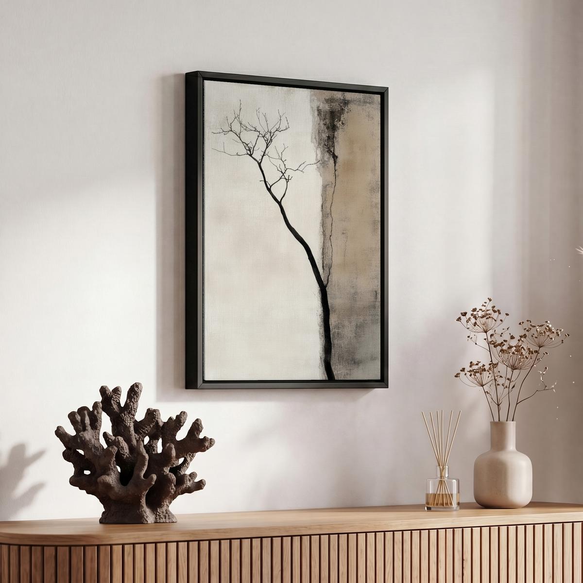 LEINWAND Bilder mit Rahmen - Wabi sabi - Pflanze - Beige - 20x30 - Taupe, Textil (20/30cm) - MuchoWow