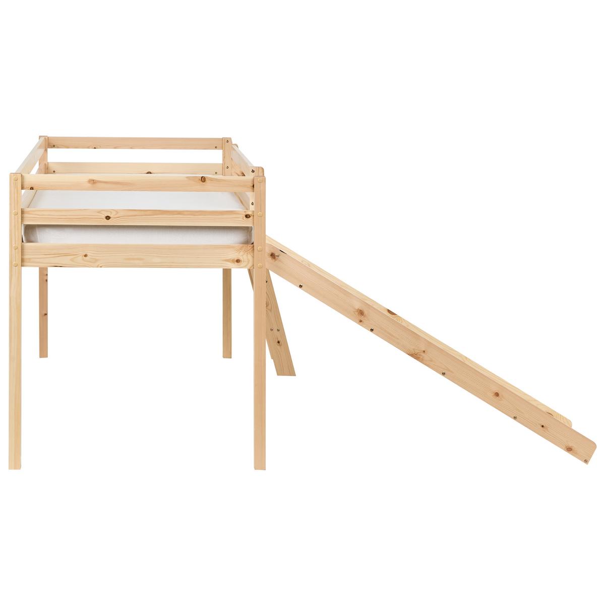 HALBHOCHBETT Kiefernholz 90/200 cm mit Rutsche Hellbraun Staple - Hellbraun, Holz (90/200cm) - Beliani
