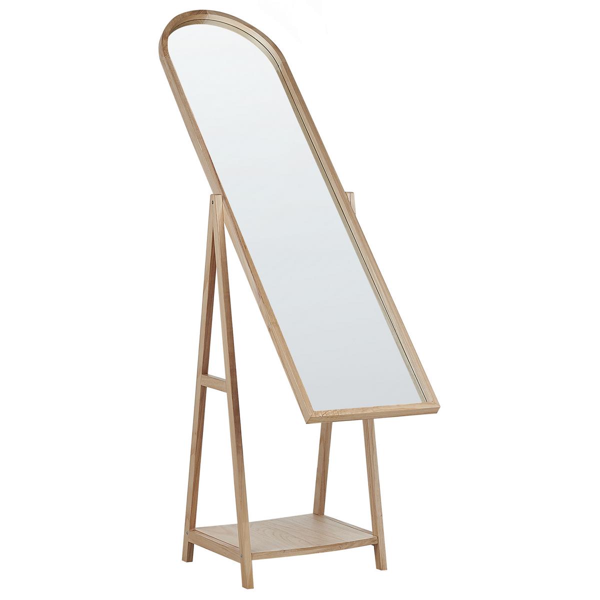 STEHSPIEGEL mit Ablage Holz hellbraun oval 39/170 cm Chambery - Hellbraun, Holz (39/170/57cm) - Beliani