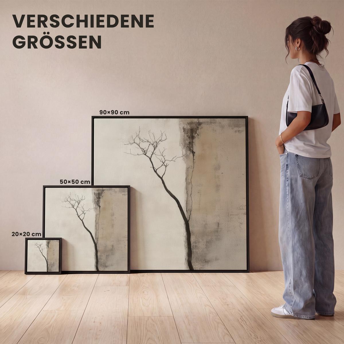 LEINWAND Bilder mit Rahmen - Wabi sabi - Pflanze - Beige - 90x90 - Taupe, Textil (90/90cm) - MuchoWow
