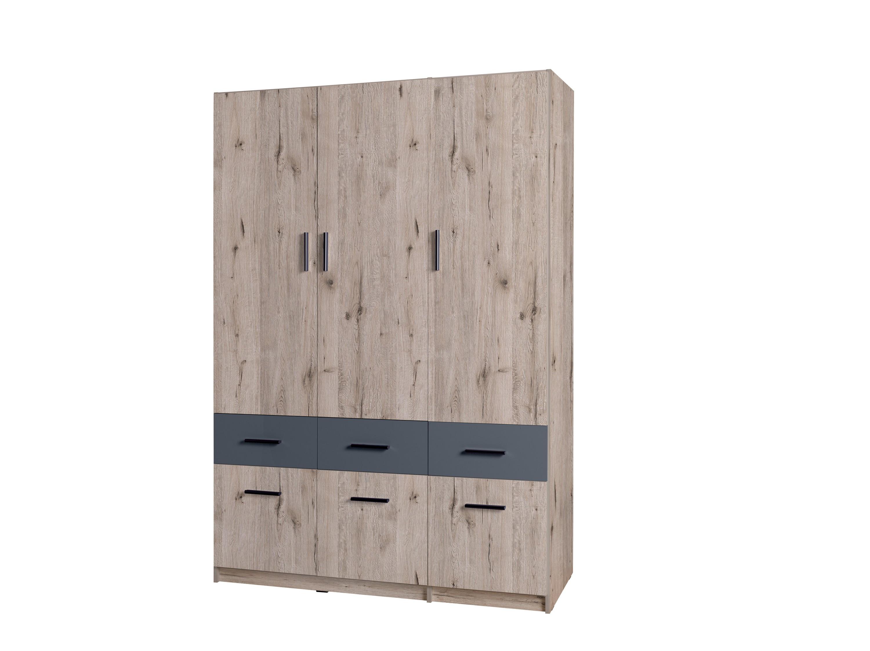 DREHTÜRENSCHRANK LUGERN 136/197,6/53,6cm 3-türig Eiche Wellington - Eichefarben, Holzwerkstoff (136/197.6/53.6cm) - MASSENO