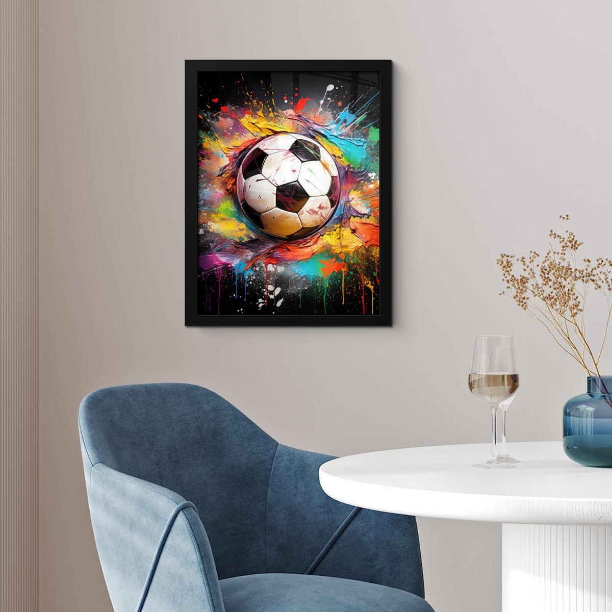 POSTER MIT RAHMEN Fußball - Farbe - Farben - Schwarz - Weiß Bilderrahmen 30x40 cm - Weiß, Papier (30/40cm) - MuchoWow