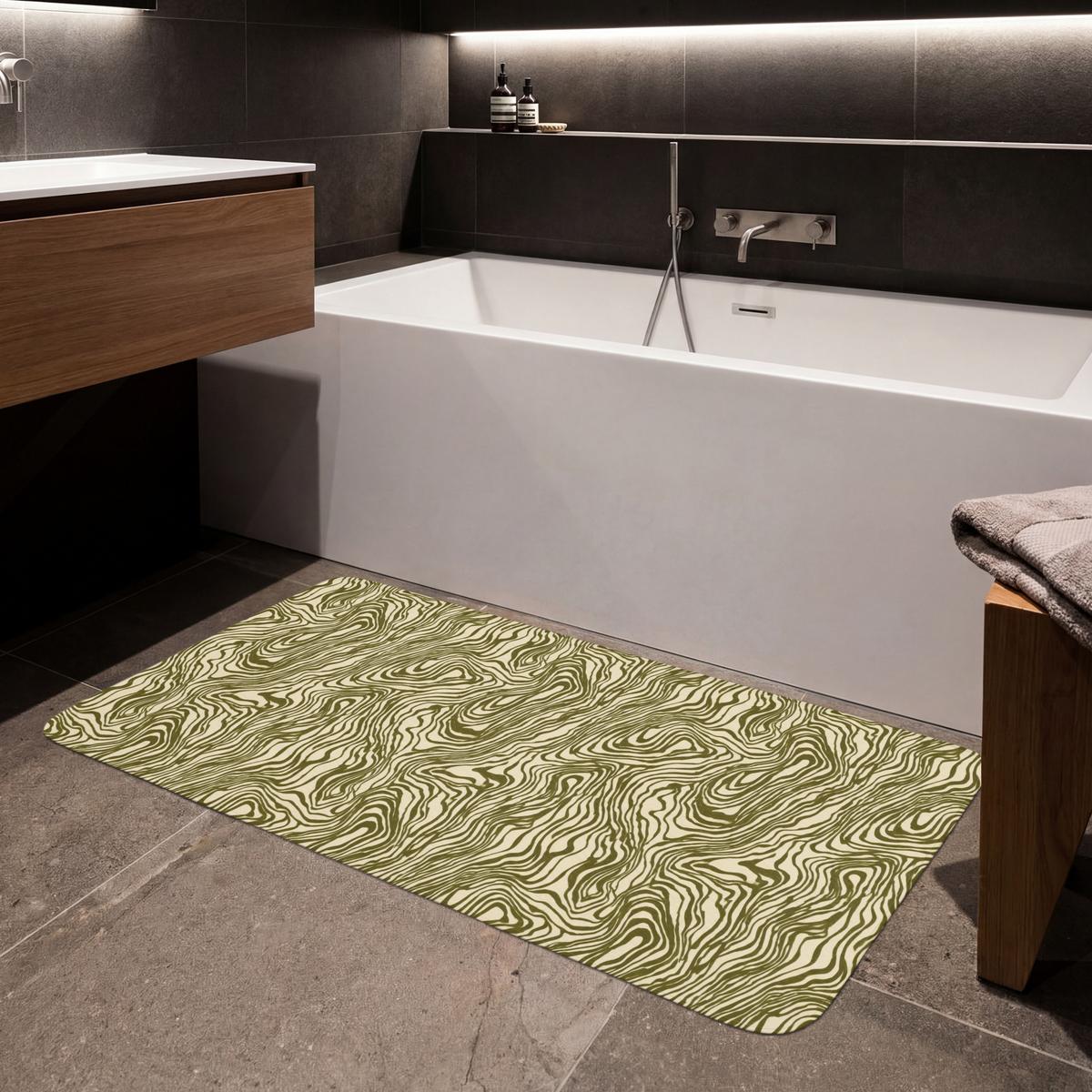 BADEMATTE Abstrakt - Marmor - Grün 120x60 cm - Dunkelgrün, Textil (120/60cm) - OnlyWow