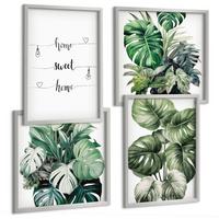 BILDER SET 4er Set - 50x50 cm & 40x60 cm Silberner Rahmen - Aquarell-Monstera-Blätter - Silberfarben, Kunststoff (50/50cm) - TULUP