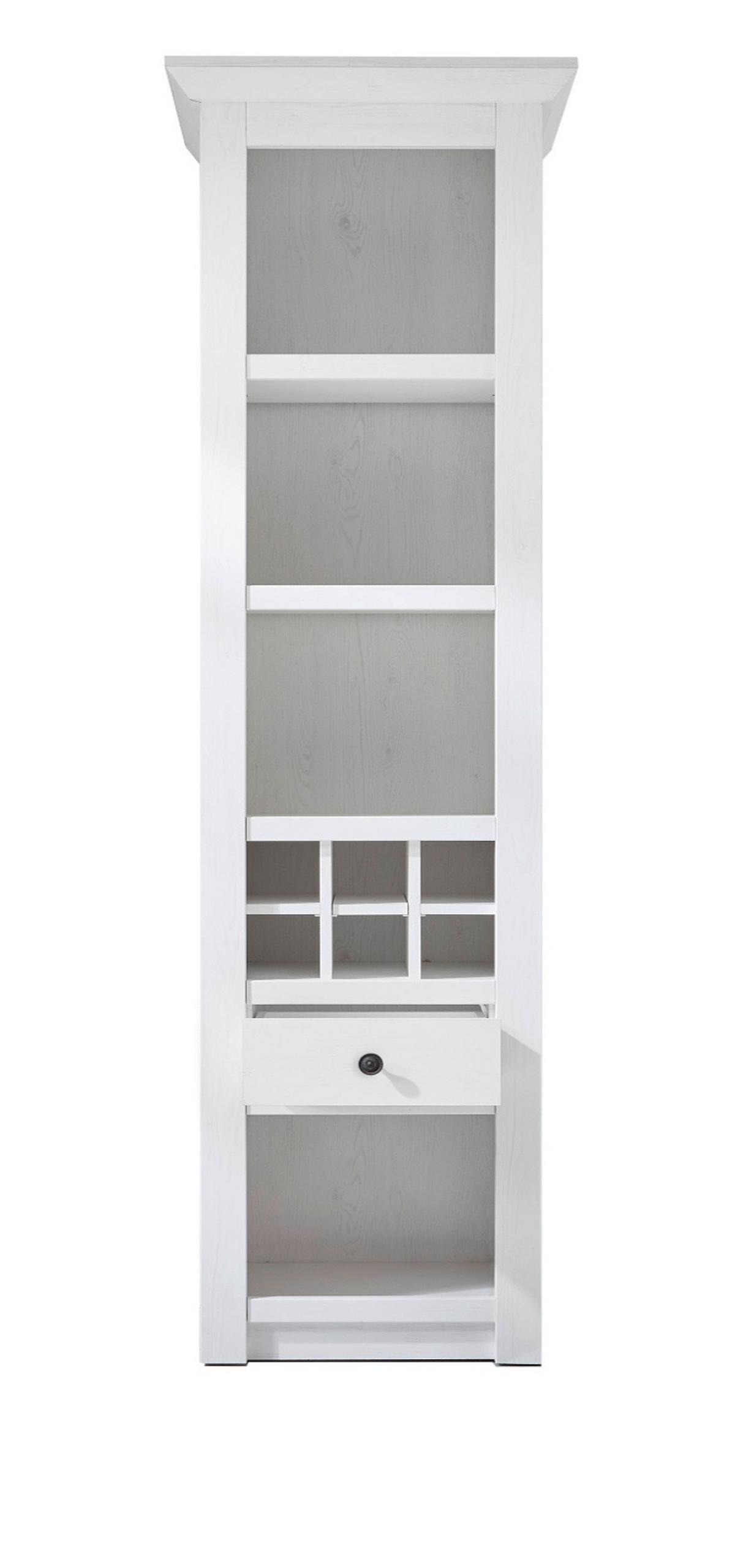 REGAL weiß Pinie 58 x 207 cm Landhaus, Vitrine mit Weinregal - Schwarz/Weiß, Holzwerkstoff/Metall (58/207/45cm) - Furn.Design