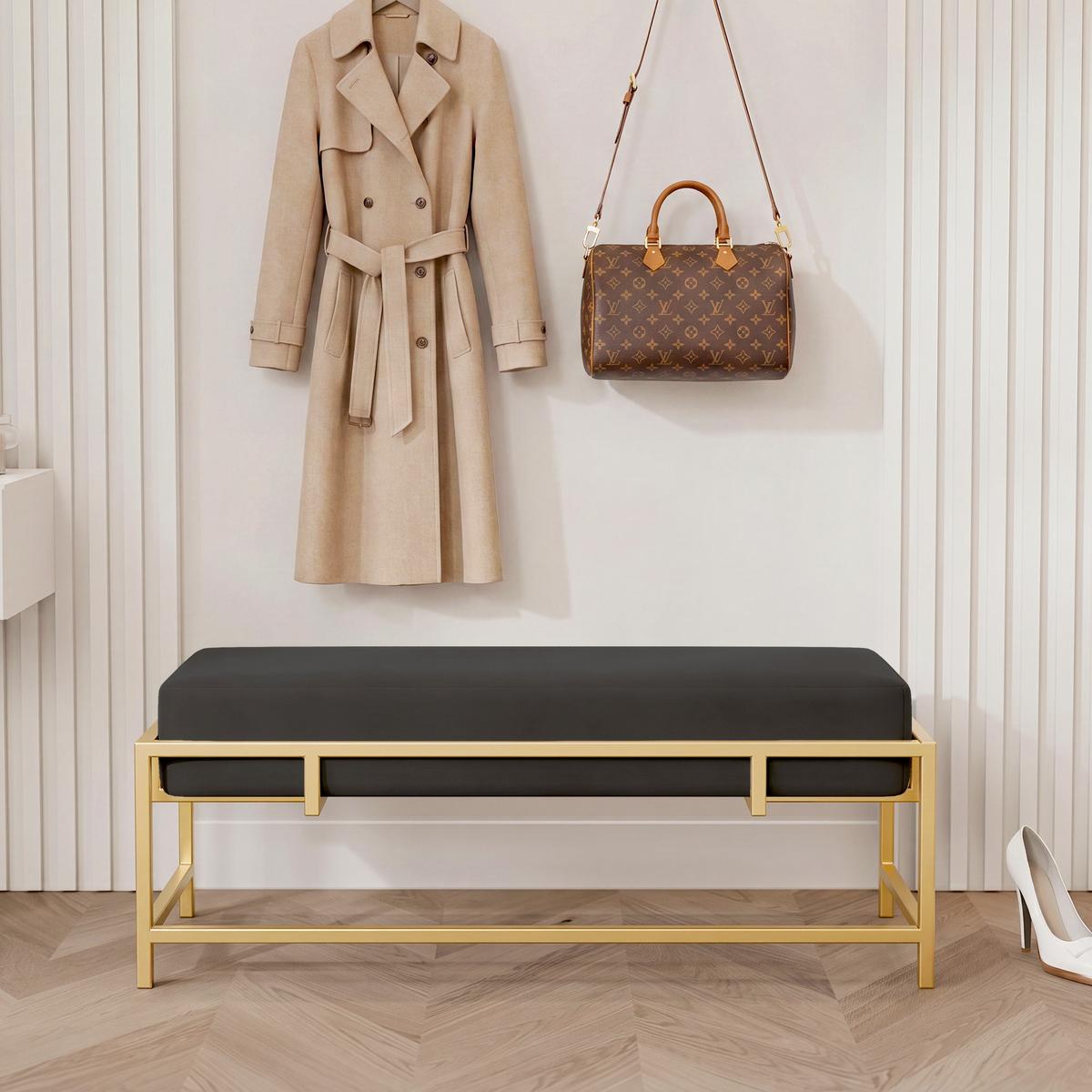 POLSTERBANK GLAM 100 cm Gold / Schwarz ,Metallgestell - Schwarz, Textil/Metall (100/45/35cm) - Idohome