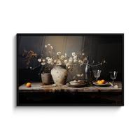 POSTER MIT RAHMENGERAHMTES BILD Stilleben - Blumen - Blumenstrauß - Vase - Wein 120x80 cm - Schwarz, Papier (120/80cm) - MuchoWow