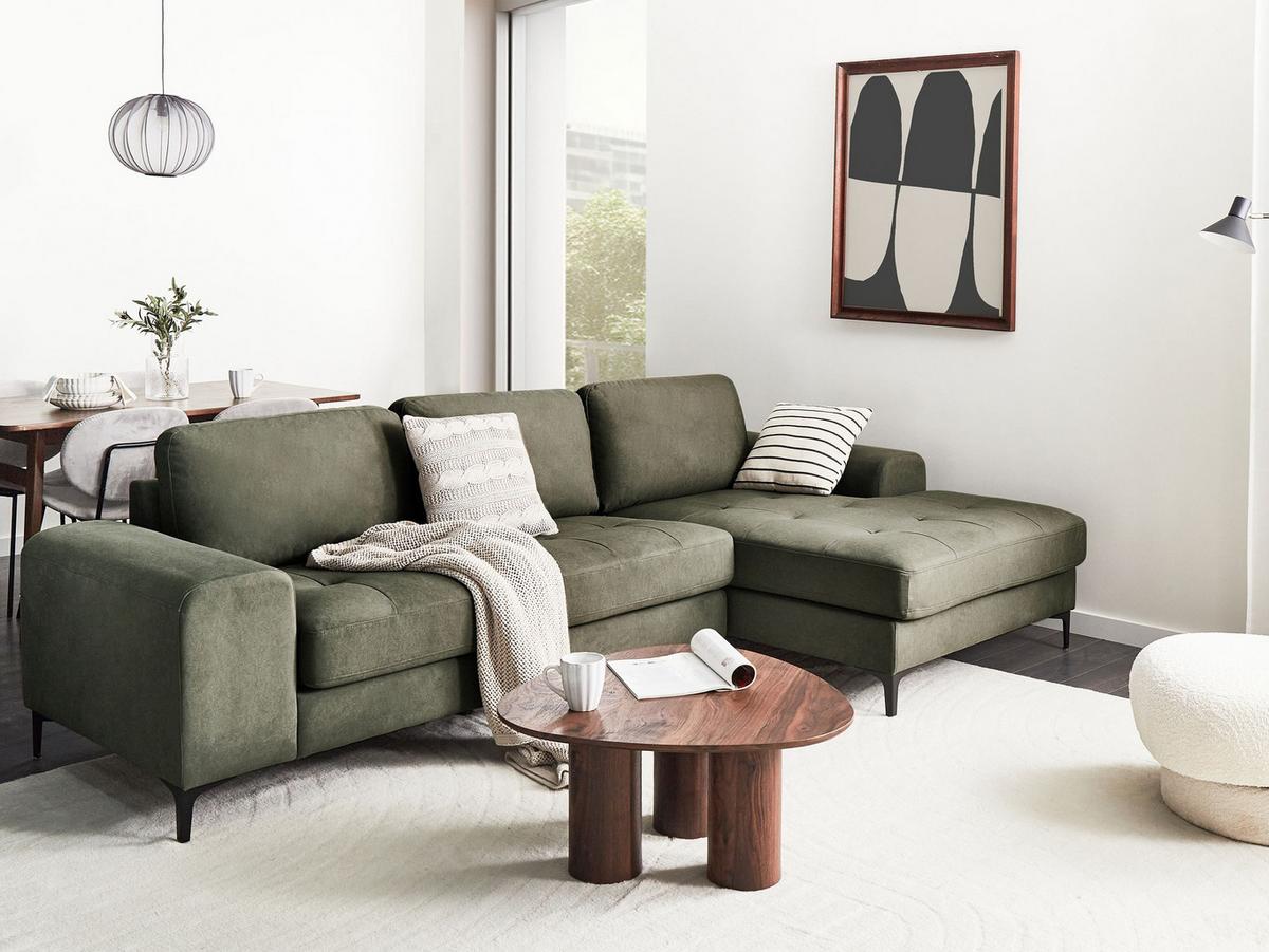 ECKSOFA 4-Sitzer Samtstoff Dunkelgrün linksseitig Kiruna - Schwarz/Grün, Textil (290/148cm) - Beliani