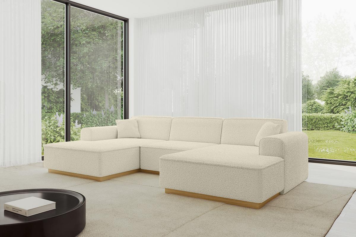 WOHNLANDSCHAFT IREA-U1-v2 - 301x165x80 cm Beige - Hellbraun/Creme, Holzwerkstoff/Textil (301/80/165cm) - ALTDECOR
