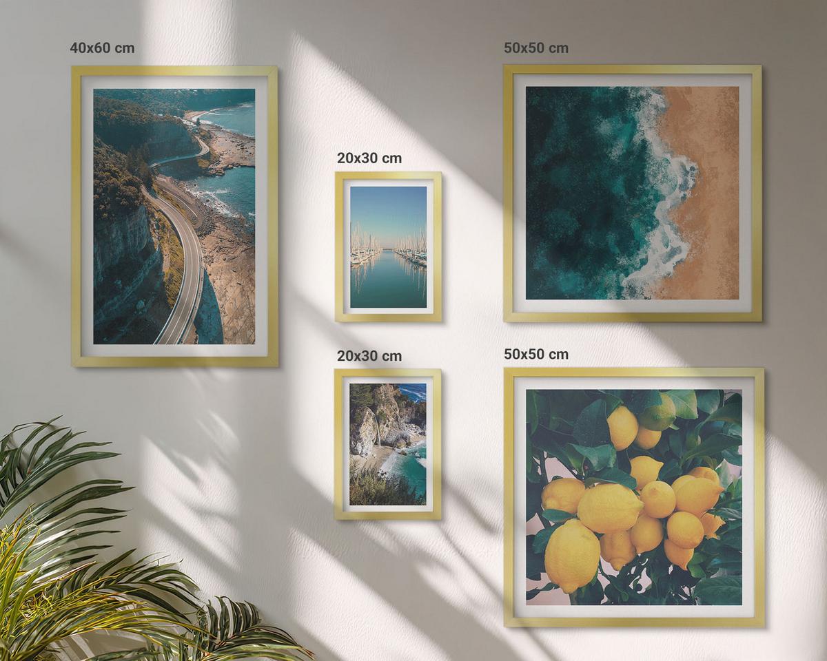 BILDER SET 5er Set - 50x50 cm & 20x30 cm & 40x60 cm Goldrahmen - Straßen am Meer, ein Meer aus Zitronen - Goldfarben, Kunststoff (40/60cm) - TULUP