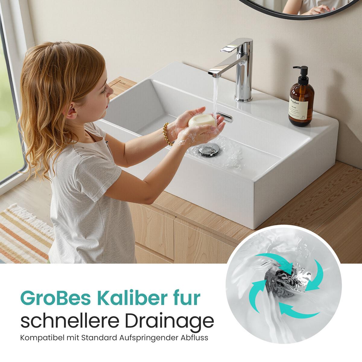 WASCHBECKEN mit Überlauf Weiß 51,5 / 36 / 13 cm - Weiß Hochglanz, Keramik (51/13/36cm) - EMKE