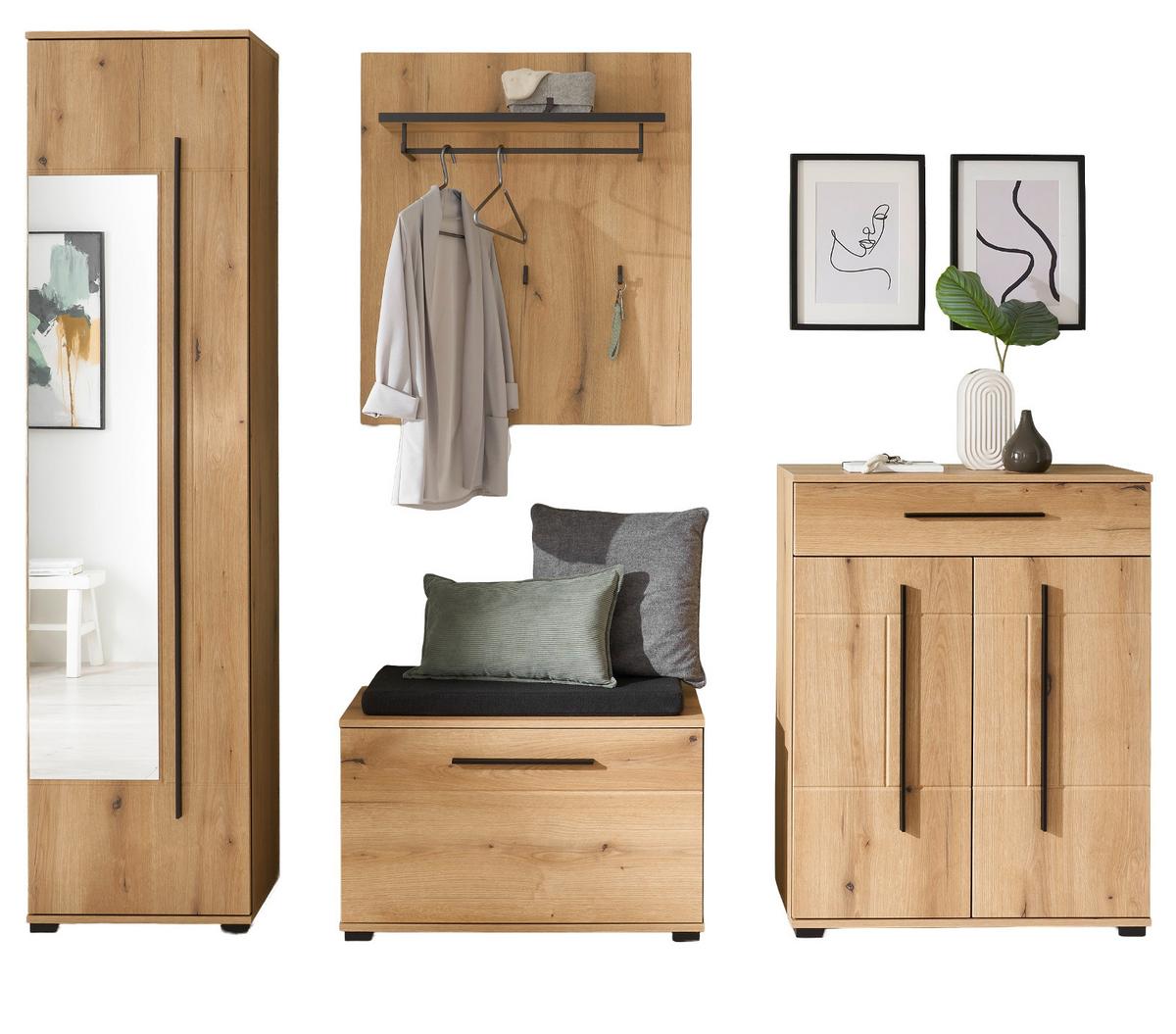 GARDEROBEN-SET Evoke Eiche 5-teilig 230 cm, Flurgarderobe mit viel Stauraum - Dunkelgrau/Eichefarben, Glas/Holzwerkstoff (230/230/40cm) - Furn.Design