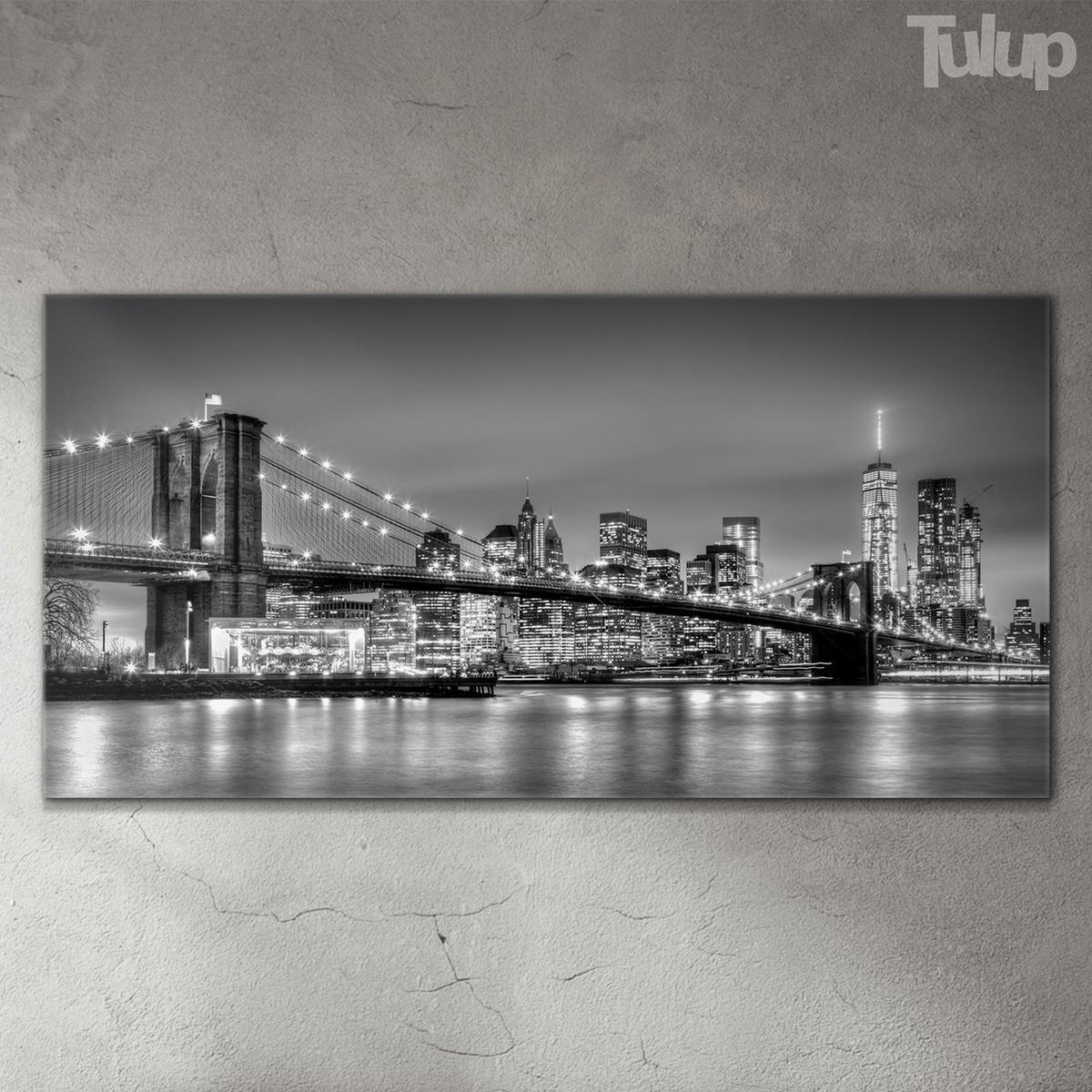 GLASBILD 120x60 cm Brooklyn Bridge - Greige, Glas (120/60cm) - TULUP