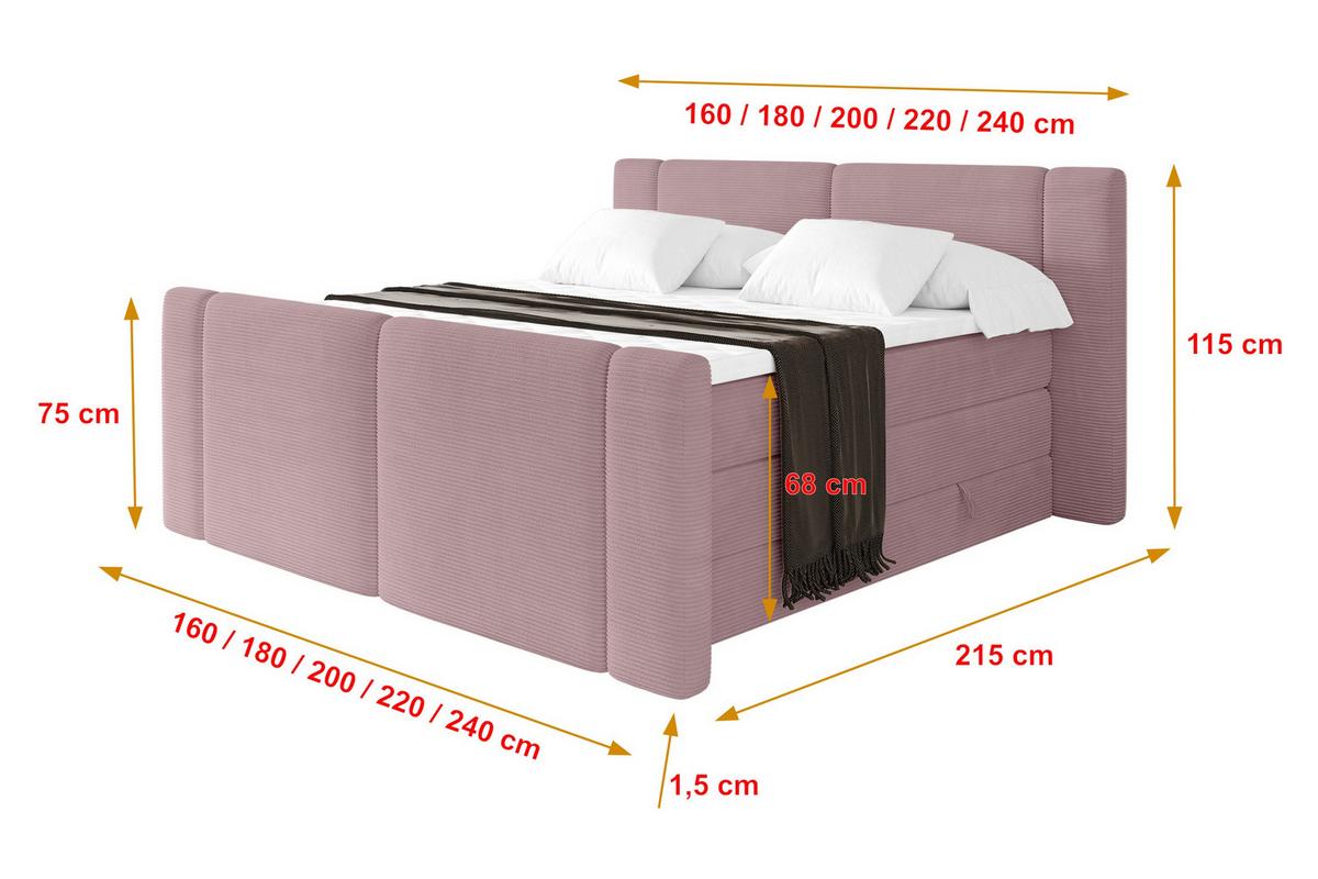 BOXSPRINGBETT mit Matratze H3/H4 - EVON KING Zanozek - 180x200 cm Rosa - Rosa, Holzwerkstoff (180/200cm) - ALTDECOR