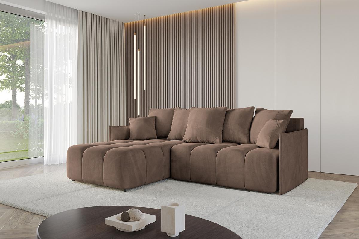 ECKSOFA Ottomane links LONLI-L 251x189x68 Braun Velours - Braun, Holzwerkstoff/Kunststoff (251/189cm) - ALTDECOR