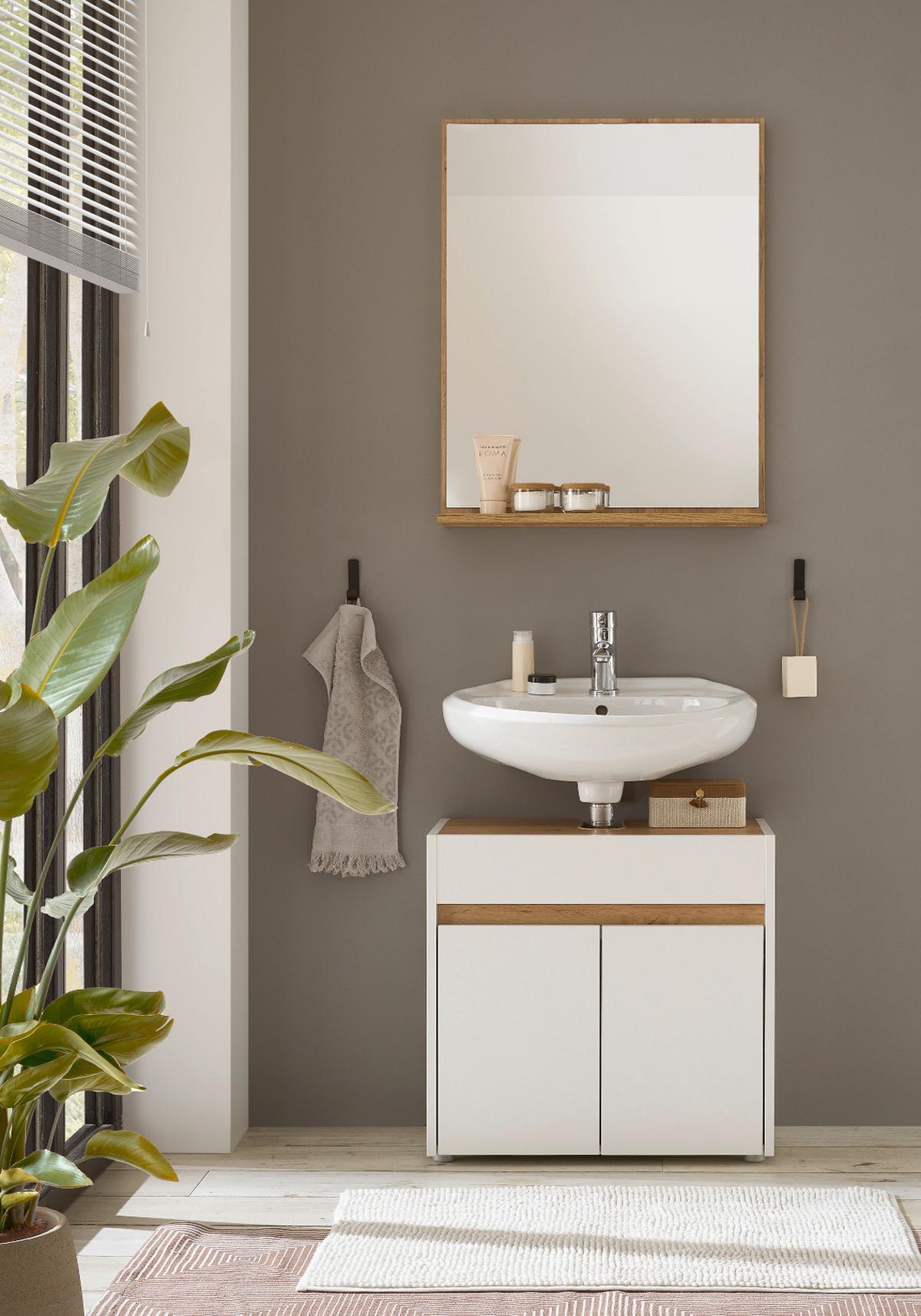 BADSPIEGEL Eiche Wotan, Wandspiegel mit Ablage 60 x 80 cm - Eiche Wotan, Glas/Holzwerkstoff (60/80/12cm) - Furn.Design