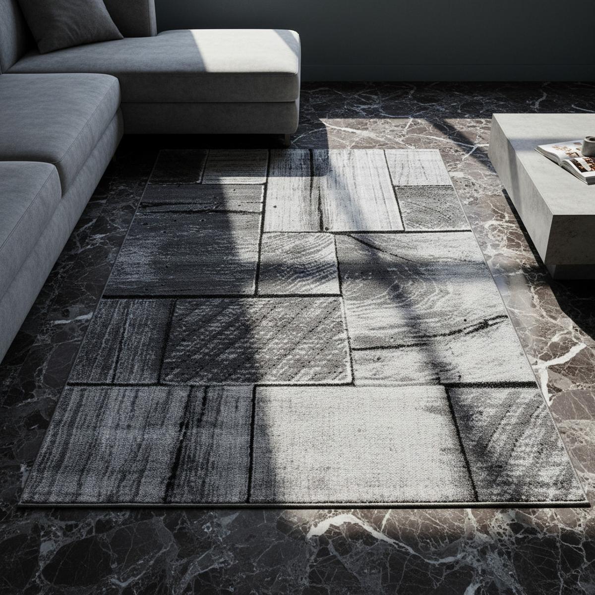 TEPPICH Kurzflor DRAU in Schwarz, in 3D-Holzoptik, 240 x 340 cm - Grau, Textil (340/240cm) - KADIMA DESIGN