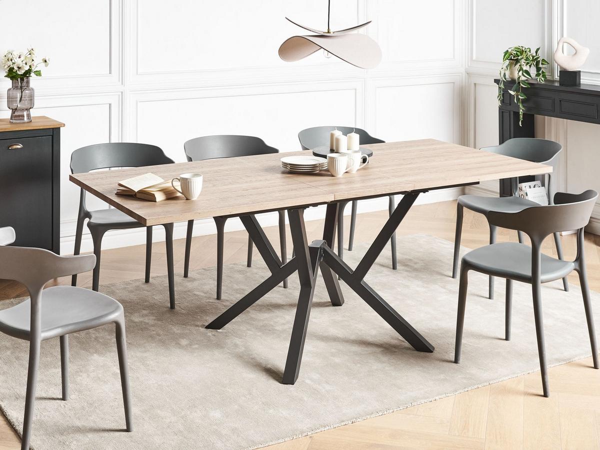 ESSTISCH ausziehbar Hellbraun 160-200/90 cm Ansell - Hellbraun, Holzwerkstoff (160/90/77cm) - Beliani
