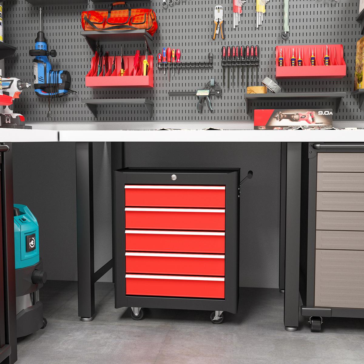 WERKSTATTWAGEN Stahl Schwarz+Rot - Multicolor, Metall (33/75/68cm) - HOMCOM